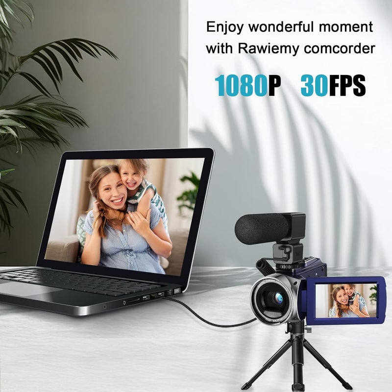 Rawiemy Video Camera Camcorder FHD 1080P 36MP YouTube Vlogging Camera Recorder 3.0 Inch 270 Degree Rotation Screen 18X Digital Zoom Camcorders with Microphone,32GB SD Card and 2 Batteries(Blue) - Image 2
